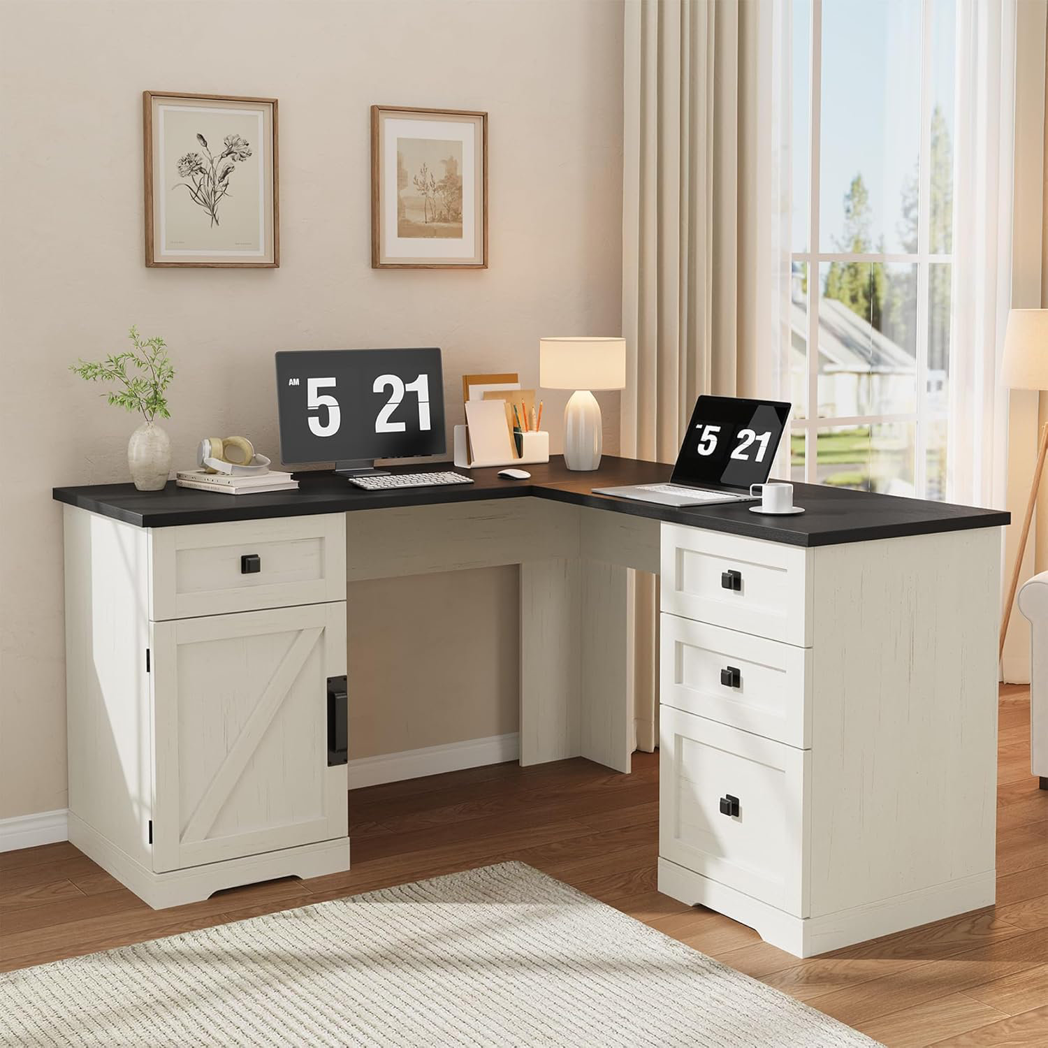 Ebern Designs Boese Farmhouse 60" Executive L Shaped Desk, Home Office
